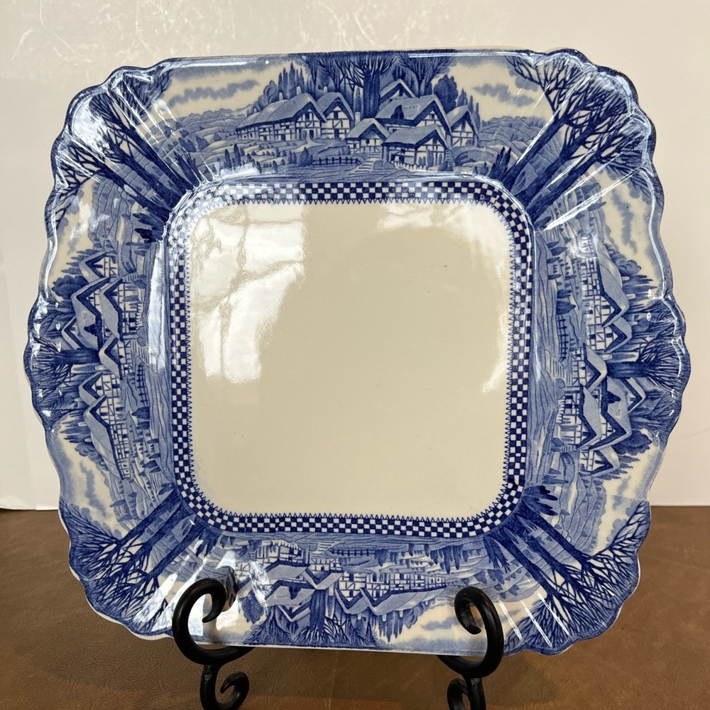 Vintage Square Serving Plate by Myott Son & Co England's Countryside Blue/White